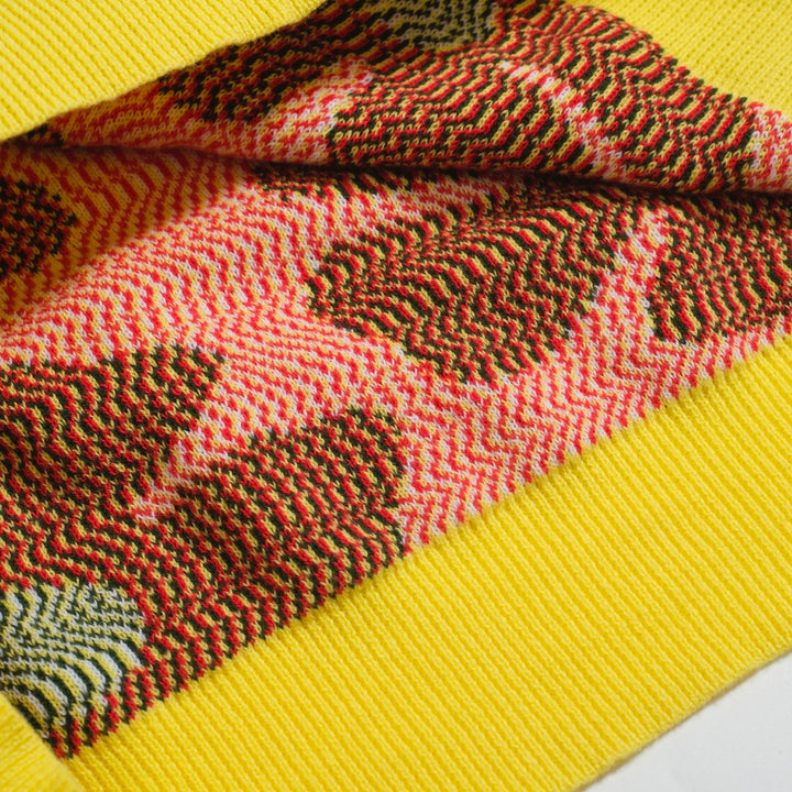 Men’s Retro Knit Shirt – Vintage Daisy Print Button-Up Polo in Green and Yellow