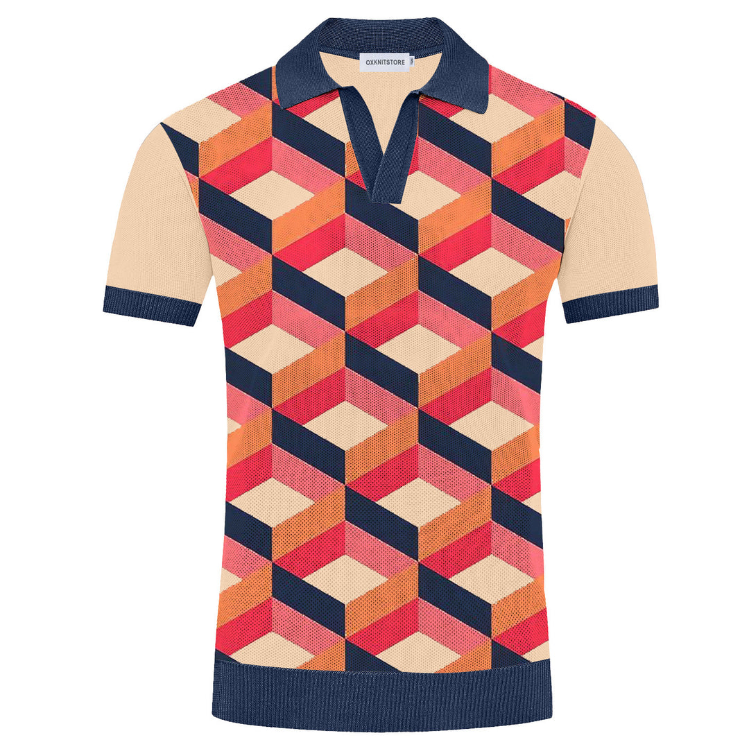 Men's multi-colored vintage V-neck knit polo