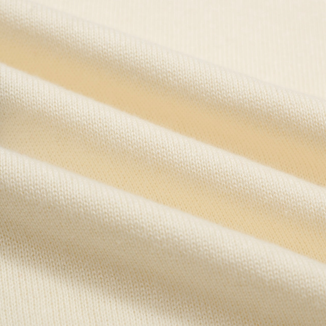 Men's Retro Knit Polo – Vintage Cream Button-Up with Bulldog Graphic