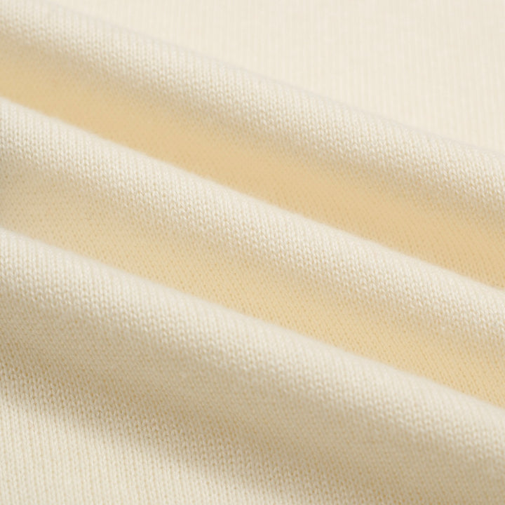 Men's Retro Knit Polo – Vintage Cream Button-Up with Bulldog Graphic