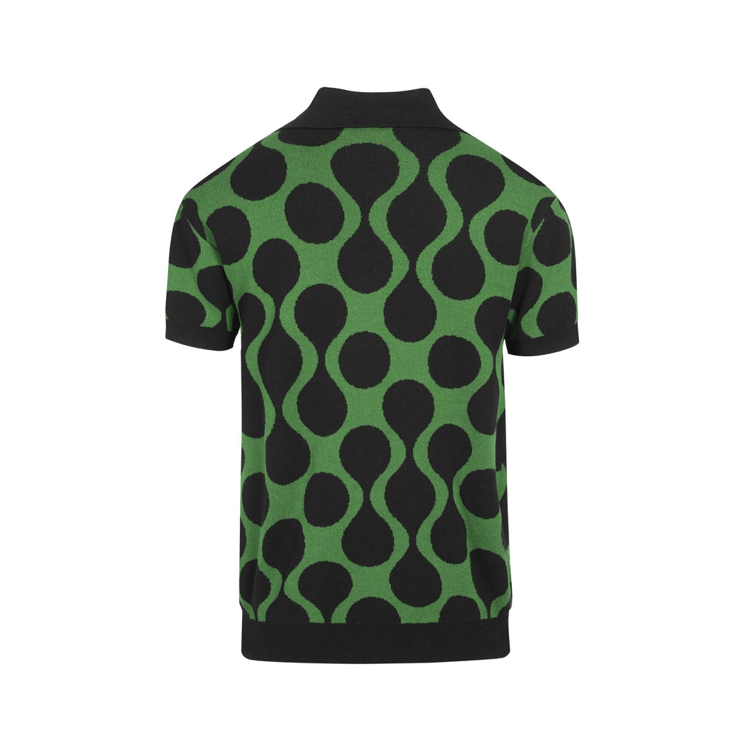 Chemise rétro en tricot pour homme – Noir vintage & Polo vert boutonné avec imprimé MOD Wave Dot