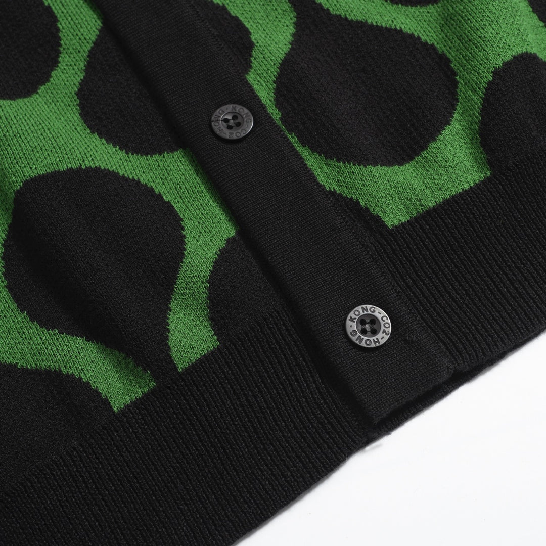 Chemise rétro en tricot pour homme – Noir vintage & Polo vert boutonné avec imprimé MOD Wave Dot