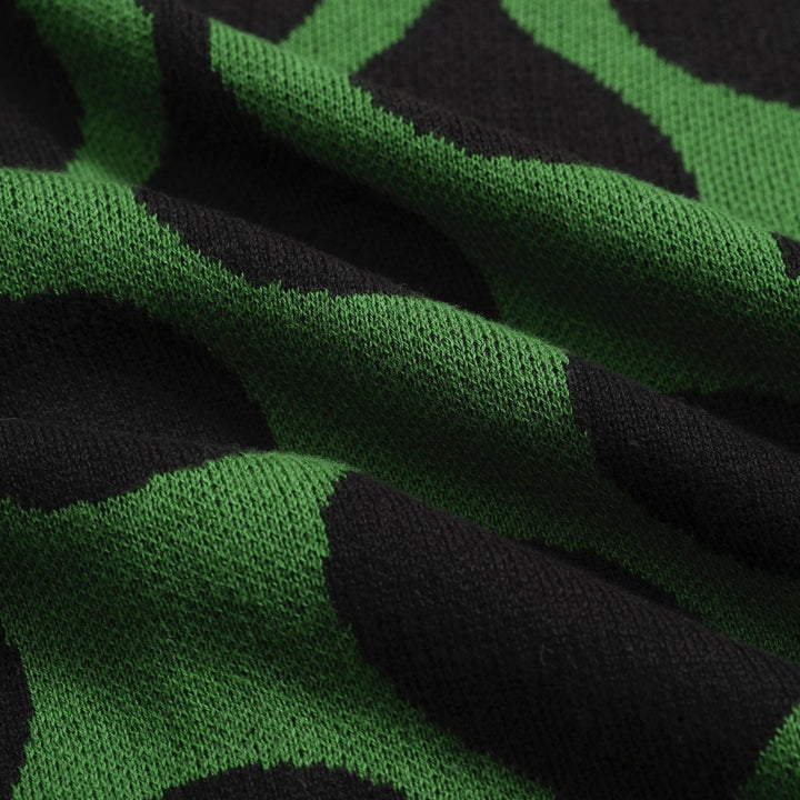 Men’s Retro Knit Shirt – Vintage Black & Green Button-Up Polo with MOD Wave Dot Print