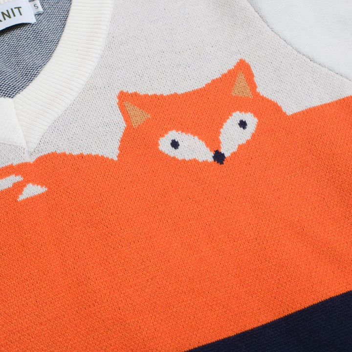 Women's color-matched fox jacquard V-neck knitwear