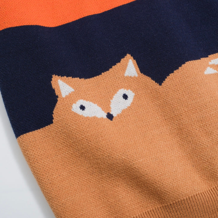 Women's color-matched fox jacquard V-neck knitwear