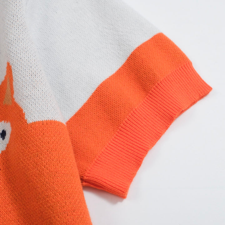 Women's color-matched fox jacquard V-neck knitwear