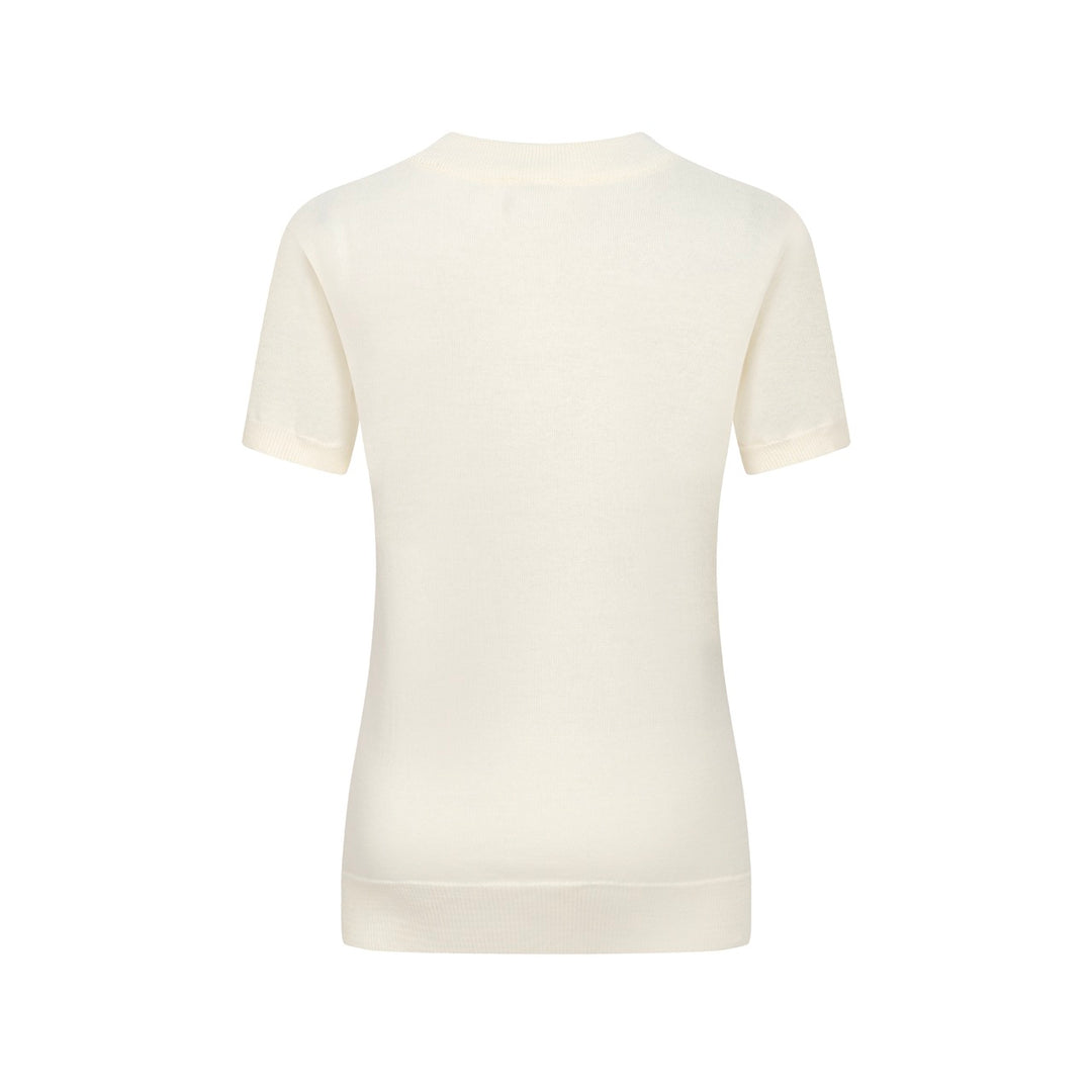Women’s French Bulldog Knit Tee – Cream Short Sleeve Top