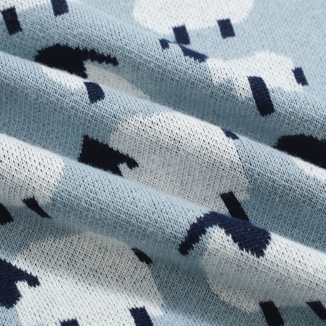 Women’s Blue Sheep Knit Tee – Playful Pastel Pullover-Cropped Length