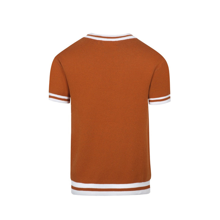 Men's Retro Knit T-Shirt – Vintage Orange Tee with Tiger Graphic