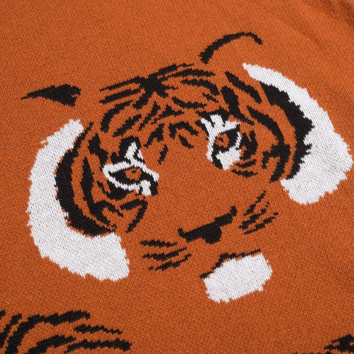 Men's Retro Knit T-Shirt – Vintage Orange Tee with Tiger Graphic