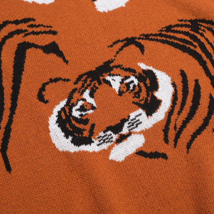 Men's Retro Knit T-Shirt – Vintage Orange Tee with Tiger Graphic