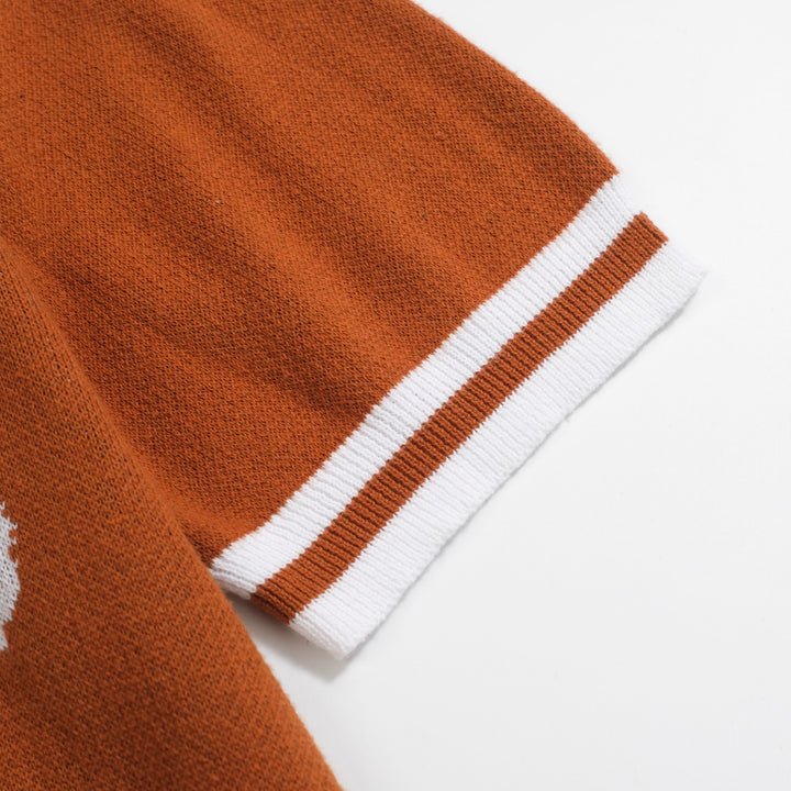 Men's Retro Knit T-Shirt – Vintage Orange Tee with Tiger Graphic