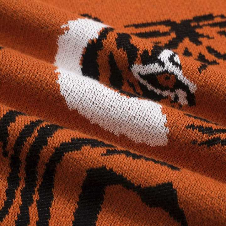 Men's Retro Knit T-Shirt – Vintage Orange Tee with Tiger Graphic
