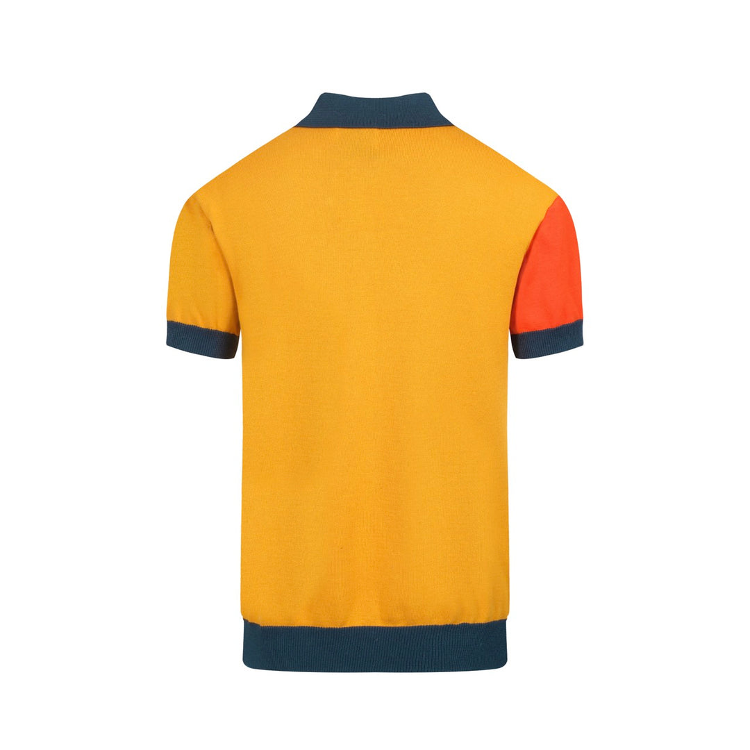 Men’s Retro Knit Polo – Vintage Color Block Shirt with Geometric Abstract Design