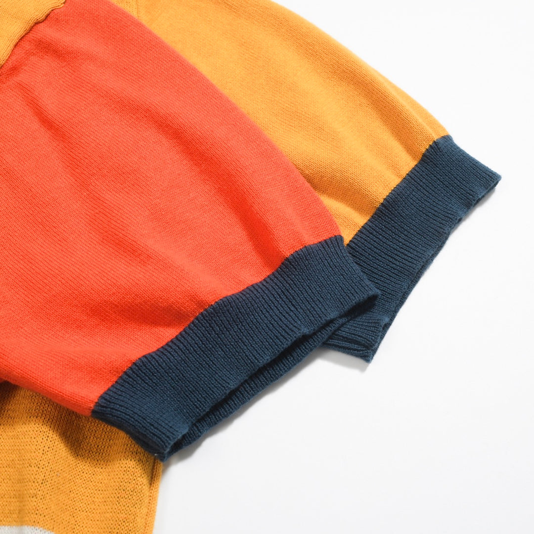 Men’s Retro Knit Polo – Vintage Color Block Shirt with Geometric Abstract Design