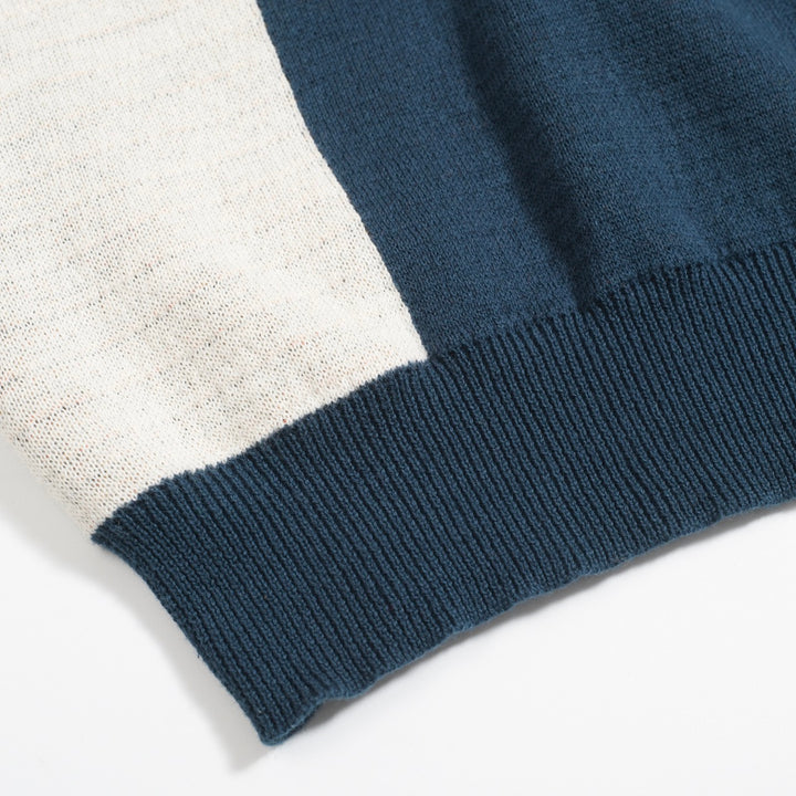 Men’s Retro Knit Polo – Vintage Color Block Shirt with Geometric Abstract Design