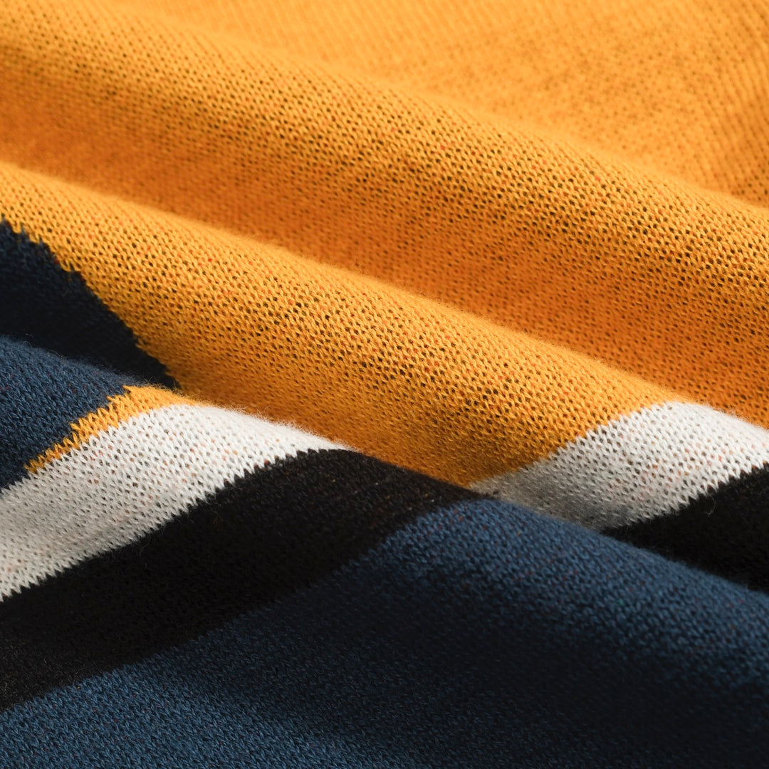 Men’s Retro Knit Polo – Vintage Color Block Shirt with Geometric Abstract Design