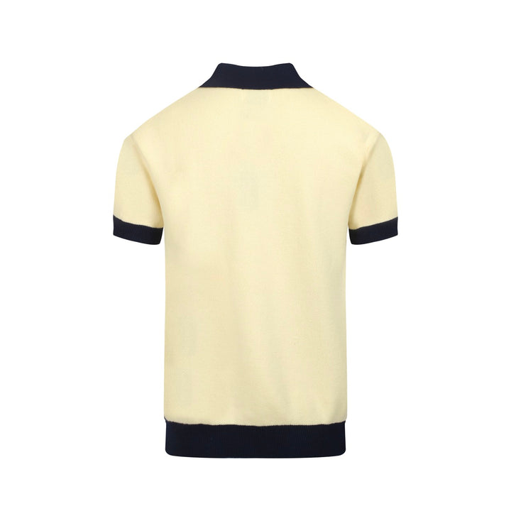 Men's Retro Arch Print Knit Shirt – Multicolor Button-Up Polo in Cream