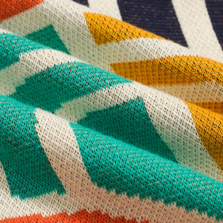 Men's Retro Arch Print Knit Shirt – Multicolor Button-Up Polo in Cream