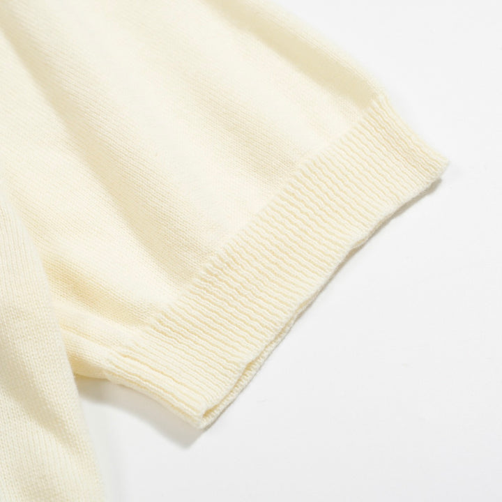 Men’s Retro Bauhaus Knit Shirt – Colorblock Button-Up Polo in Red, Yellow, and Gray