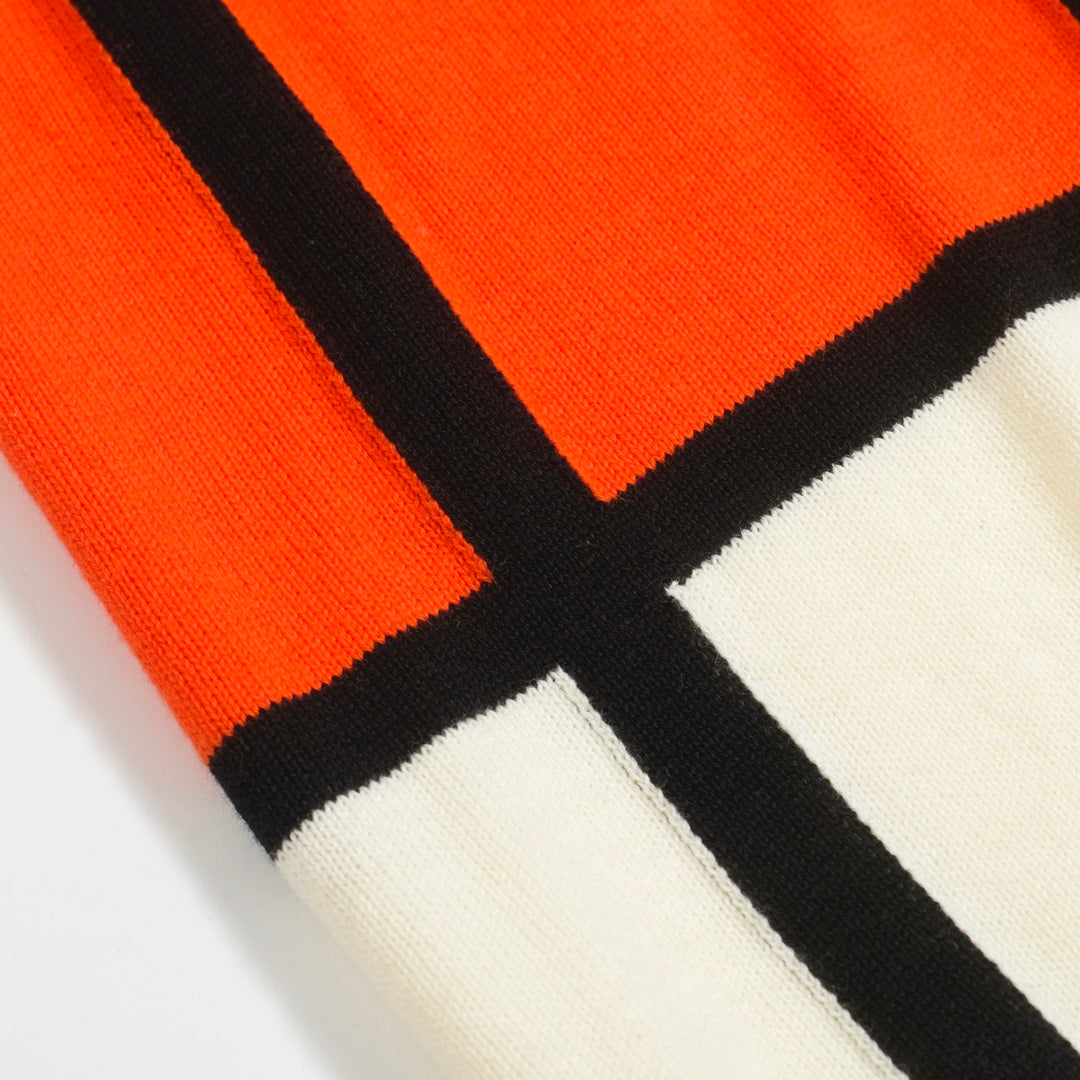 Bauhaus striktrøje til mænd – Colorblock Polo med knapper i rød, gul og grå