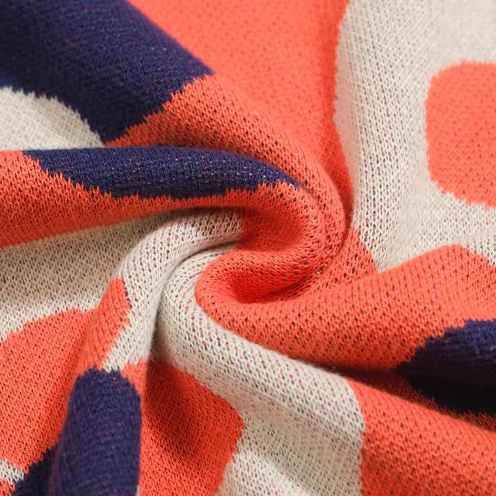 Men’s Vintage MOD Knit Shirt – Red Button-Up Polo with Navy & Cream Flower Circles