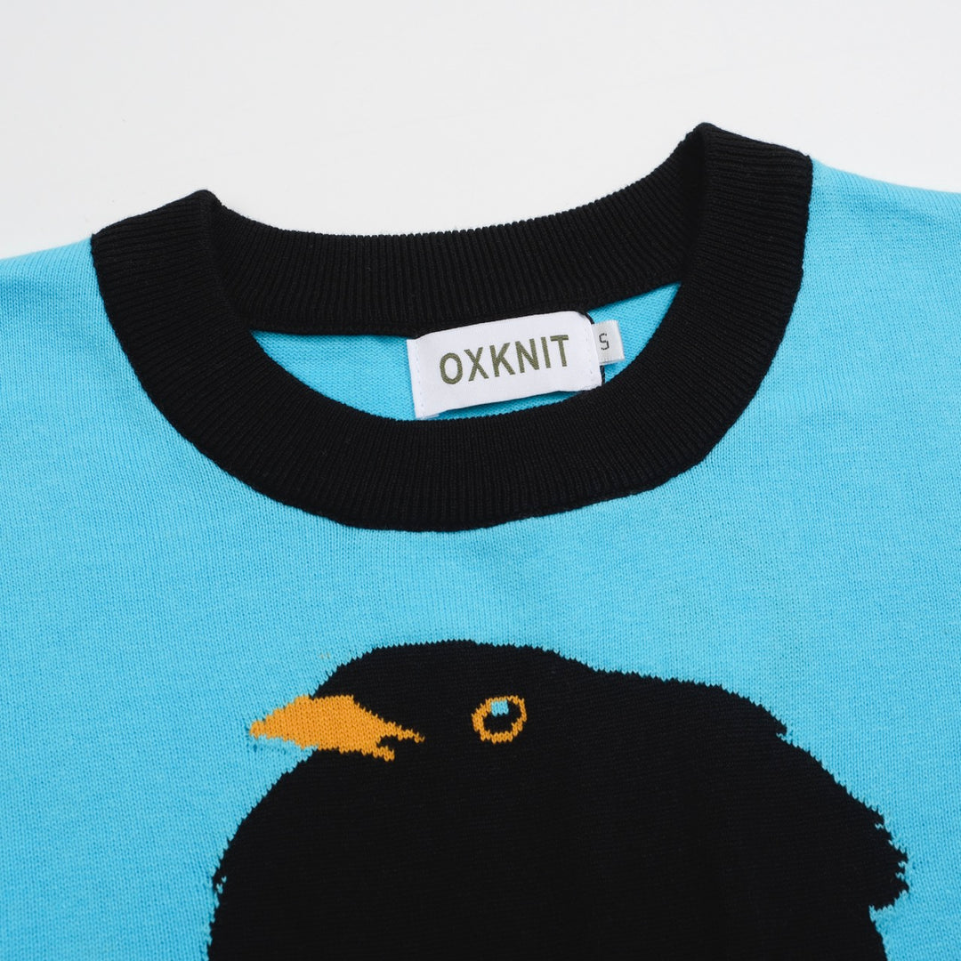 Women's blue birdie jacquard knitwear