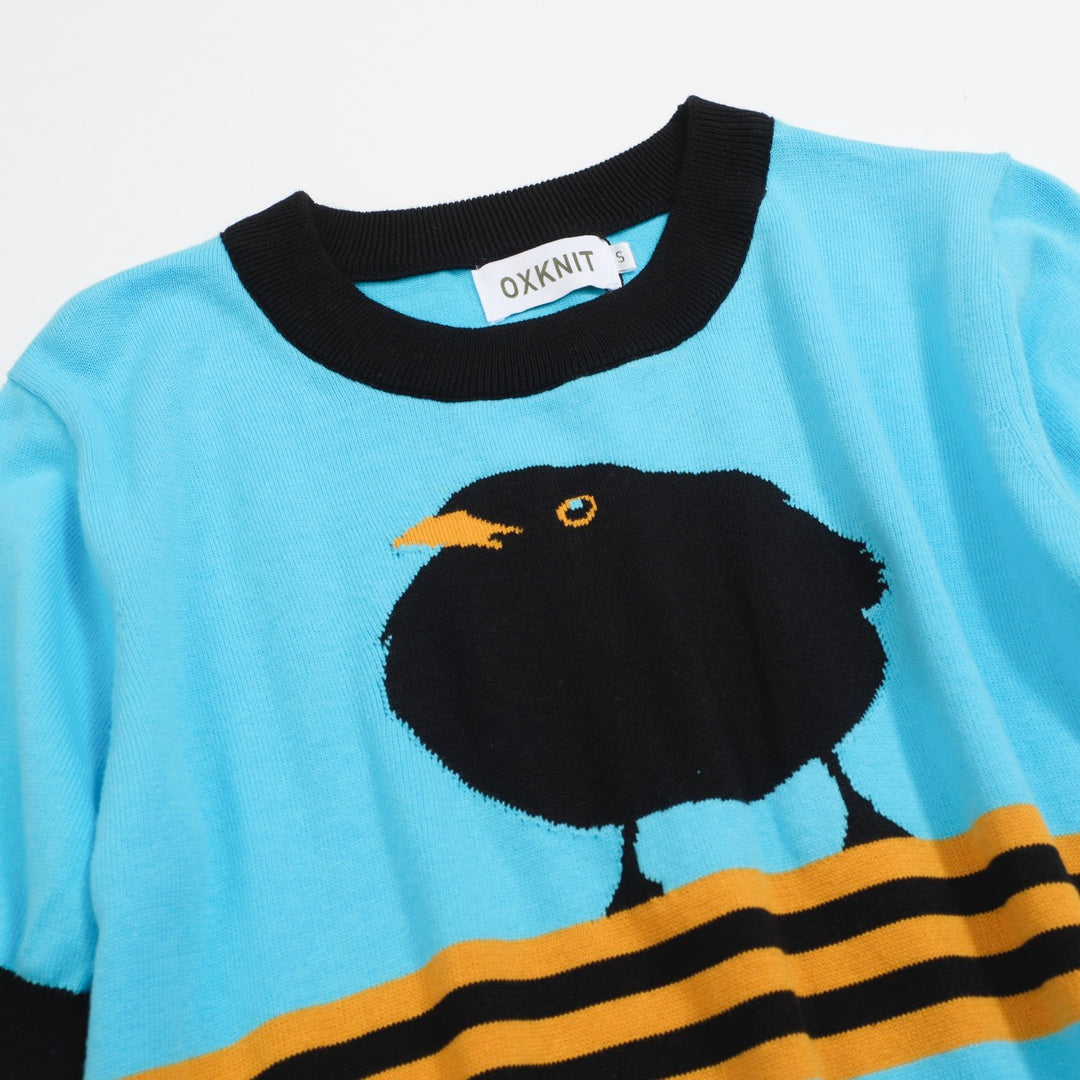 Women's blue birdie jacquard knitwear