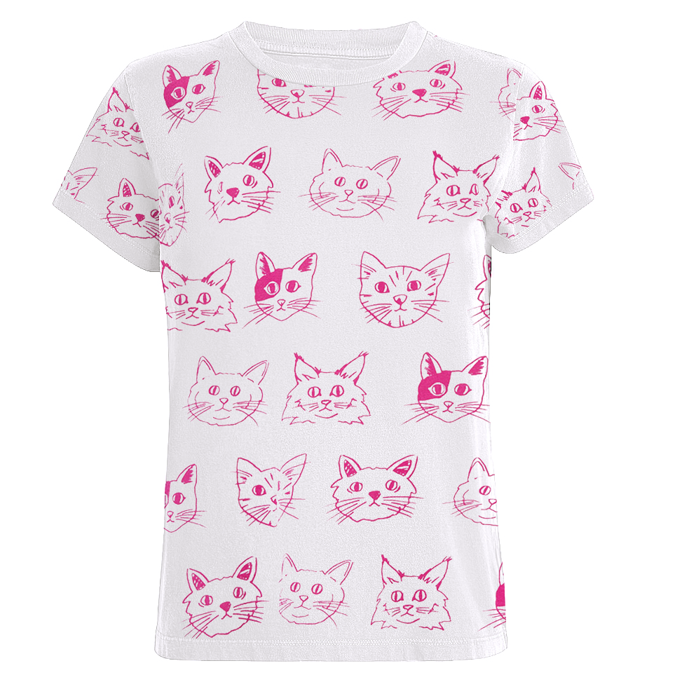 Kvinnors vita katt bomullst-shirt
