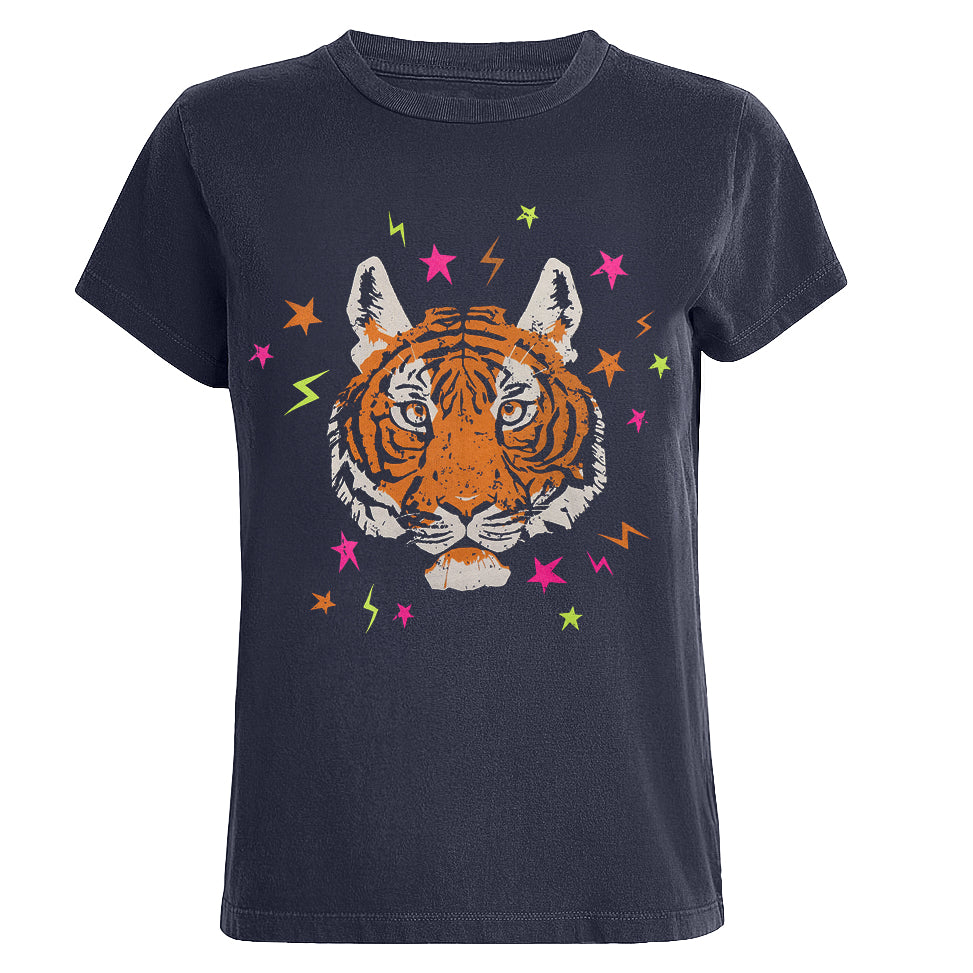 Women's Dark Grey Tiger Cotton T-shirt - designed by Carrie Cantwell