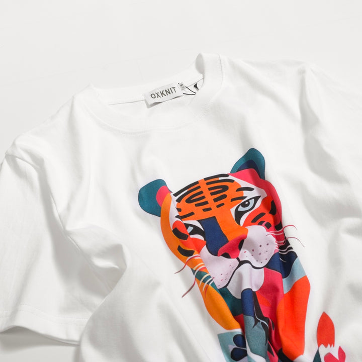 Women's White Leopard Cotton T-shirt