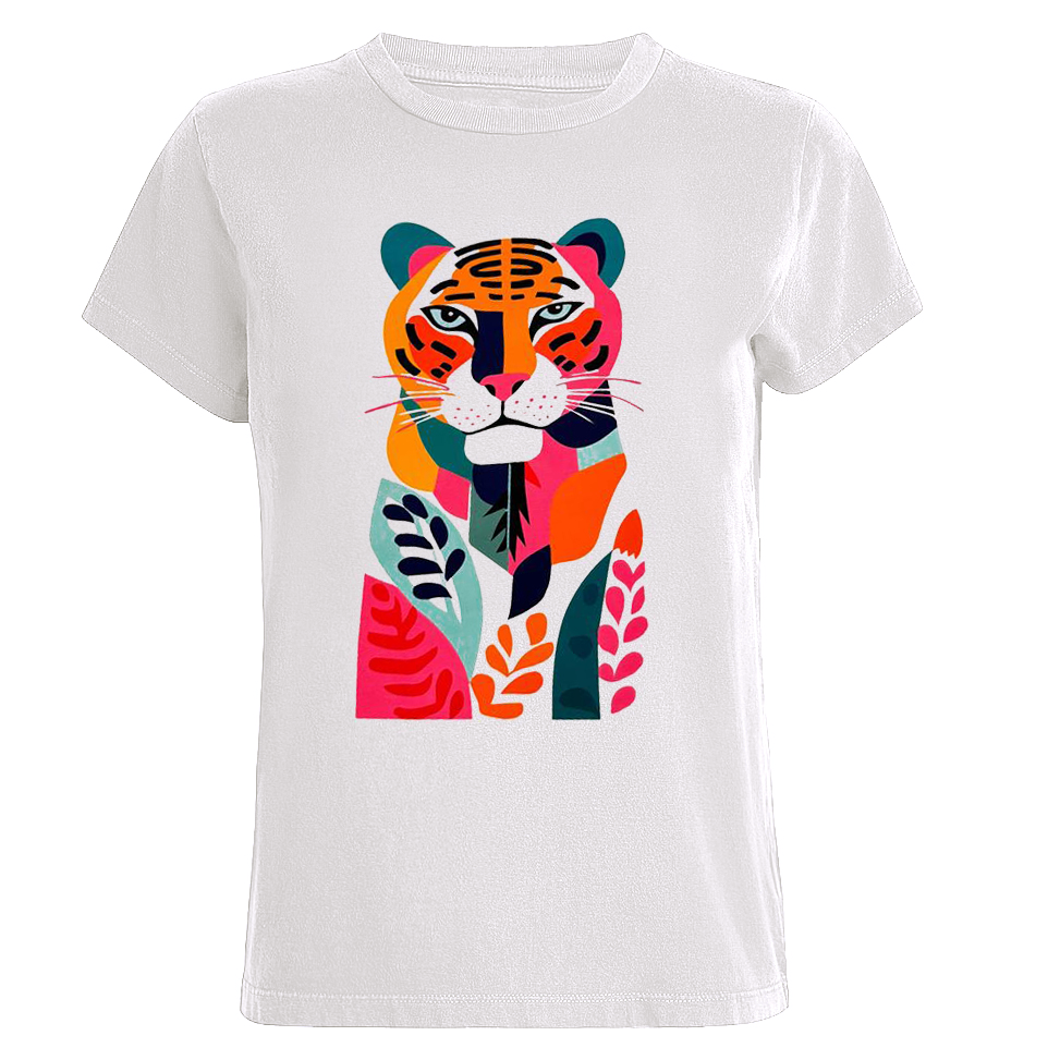 Women's White Leopard Cotton T-shirt - designed by Carrie Cantwell