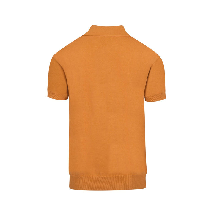 Men's Vintage Argyle Knit Polo – 70s Style Mustard Blue Diamond Shirt