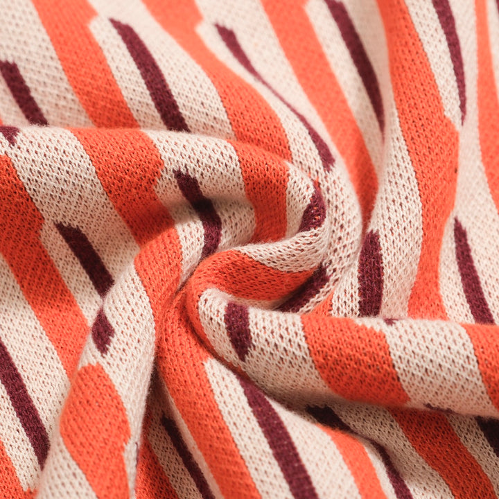 Herren-Poloshirt aus 70er-Jahre-Mod-Jacquard-Strick – vertikales Dash-Hemd in gebranntem Orange