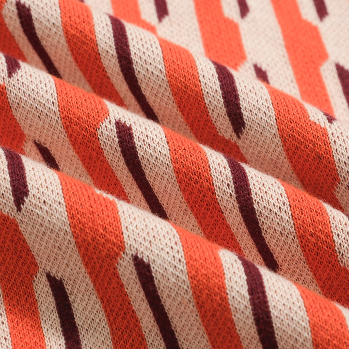 Herren-Poloshirt aus 70er-Jahre-Mod-Jacquard-Strick – vertikales Dash-Hemd in gebranntem Orange