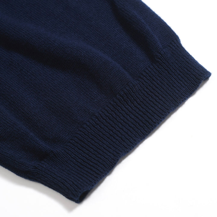 Men's 60s-Inspired Embroidered Knit Polo – Navy Button-Up Short Sleeve Shirt