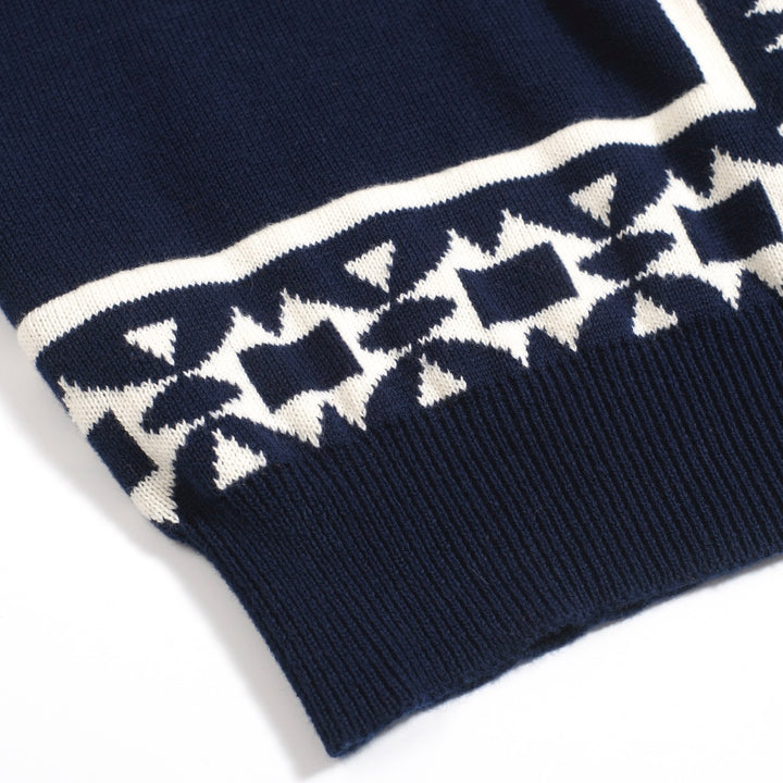 Men's 60s-Inspired Embroidered Knit Polo – Navy Button-Up Short Sleeve Shirt