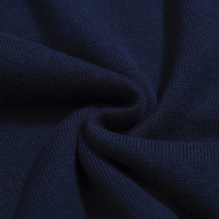 Men's 60s-Inspired Embroidered Knit Polo – Navy Button-Up Short Sleeve Shirt