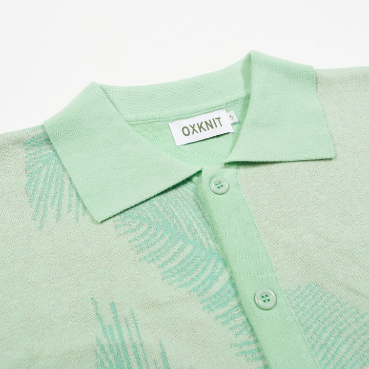 Men's Tropical Jungle Knit Shirt – Mint Green Button-Up with Toucan and Leopard