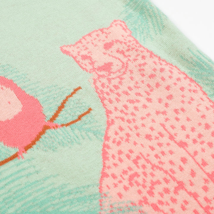 Men's Tropical Jungle Knit Shirt – Mint Green Button-Up with Toucan and Leopard