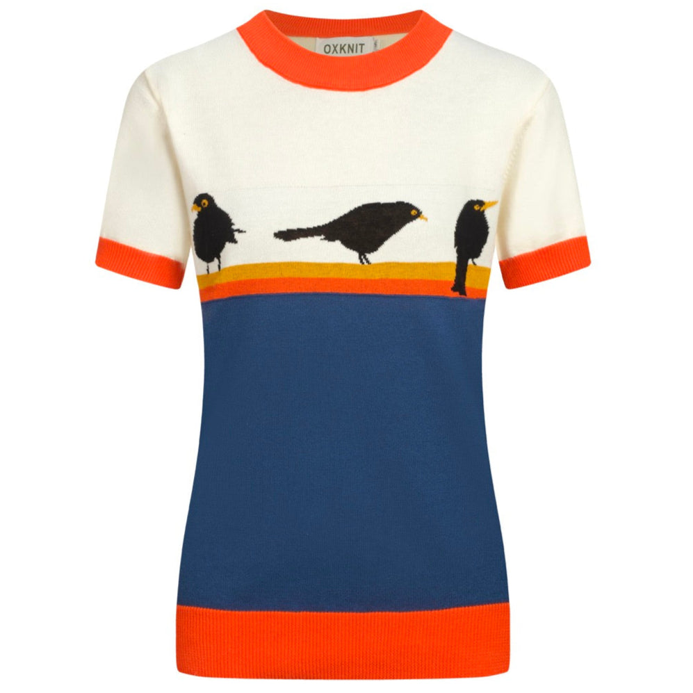 Women's color matching cute bird striped art knitwear
