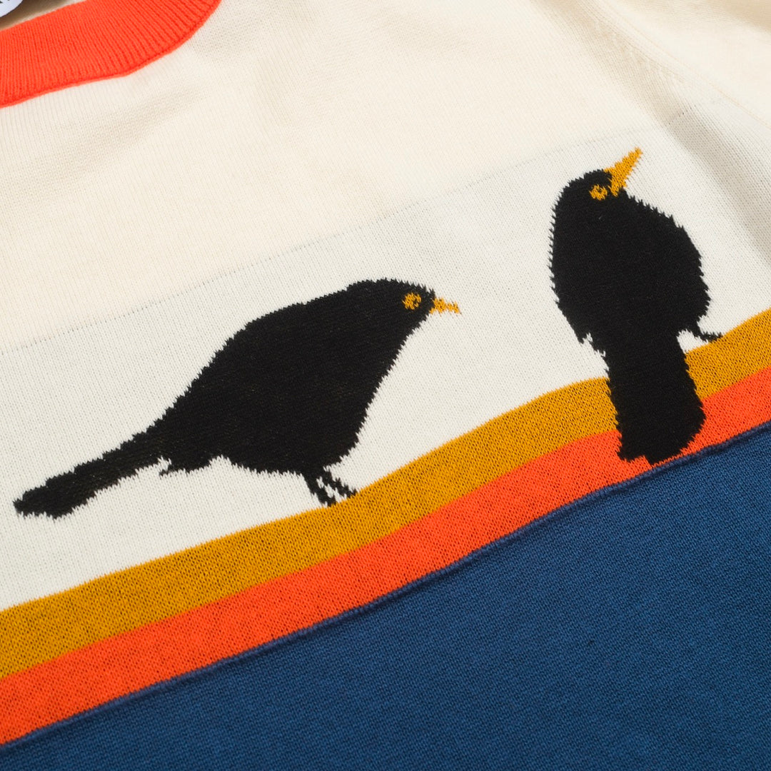Women's color matching cute bird striped art knitwear
