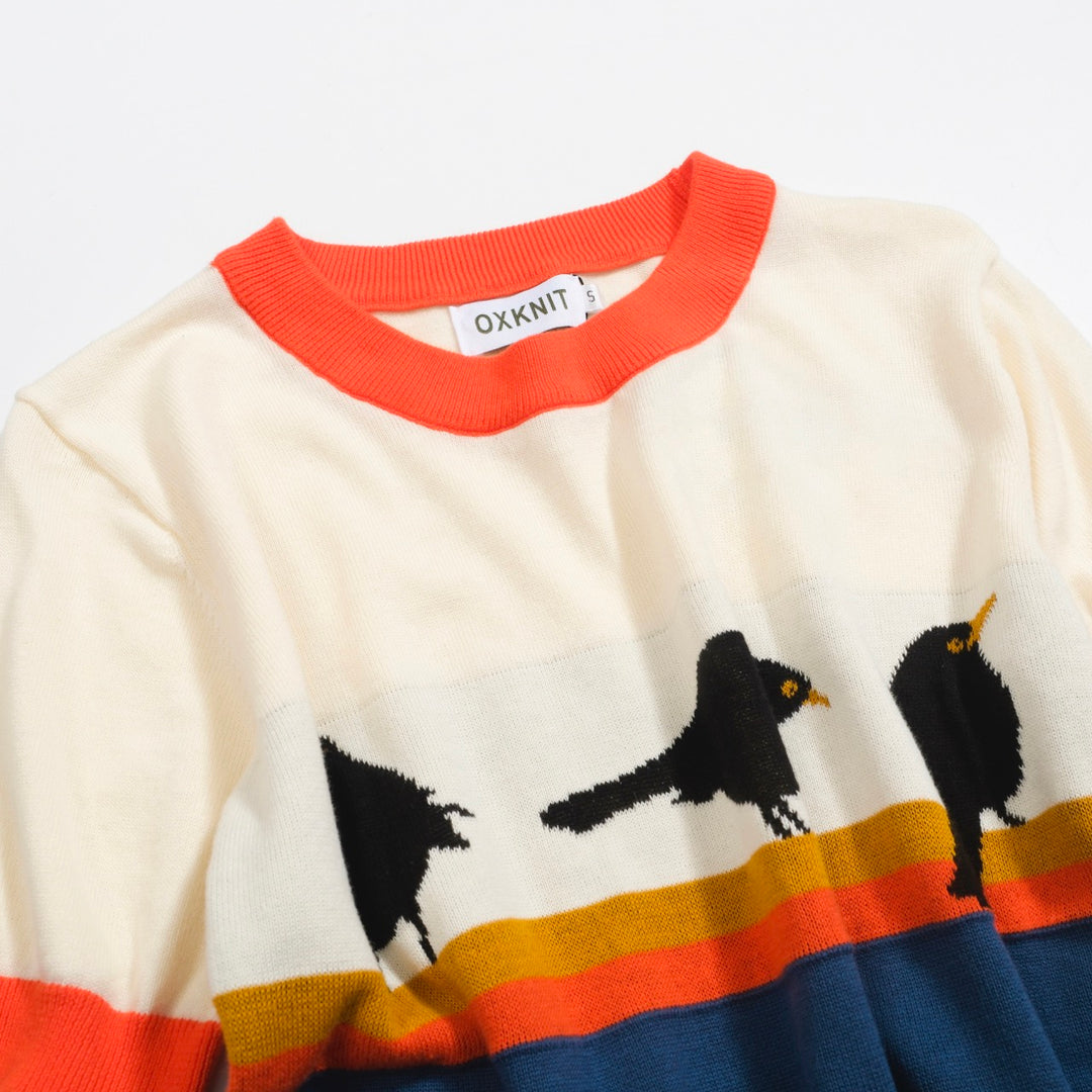 Women's color matching cute bird striped art knitwear