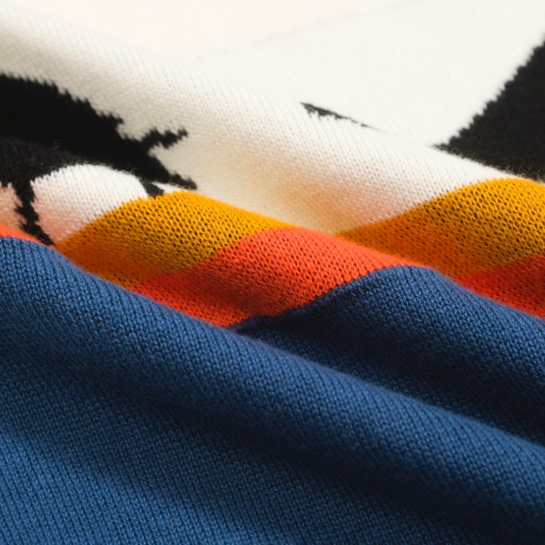 Women's color matching cute bird striped art knitwear