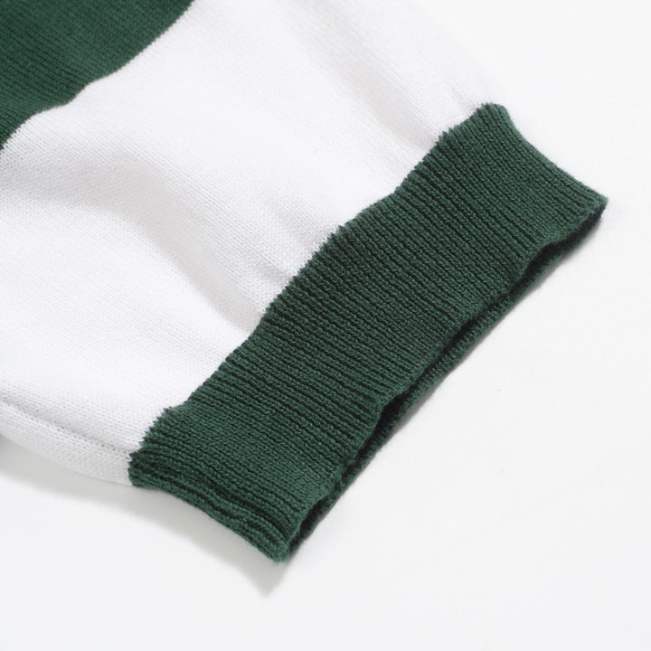 Men's vintage green striped V-neck knitwear