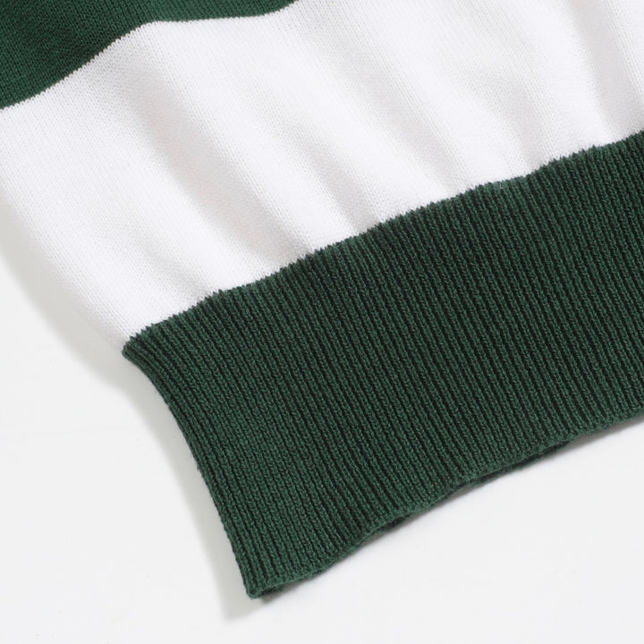 Men's vintage green striped V-neck knitwear