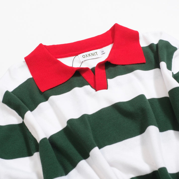 Men's vintage green striped V-neck knitwear