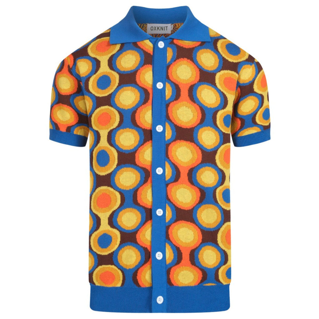 Men's Mod Circle Print Knit Polo – 60s Pop Art Style Short Sleeve Shirt
