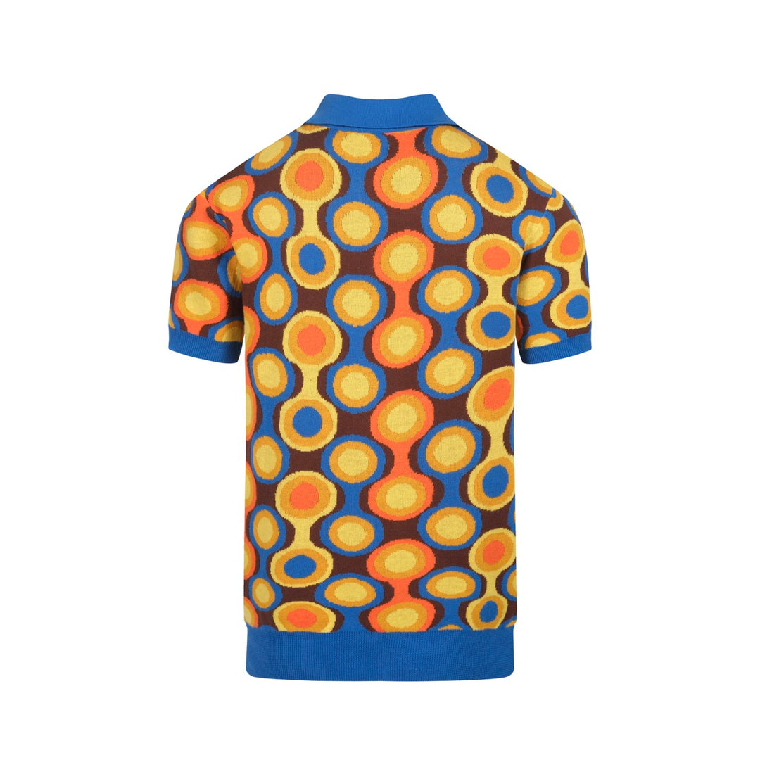 Men's Mod Circle Print Knit Polo – 60s Pop Art Style Short Sleeve Shirt