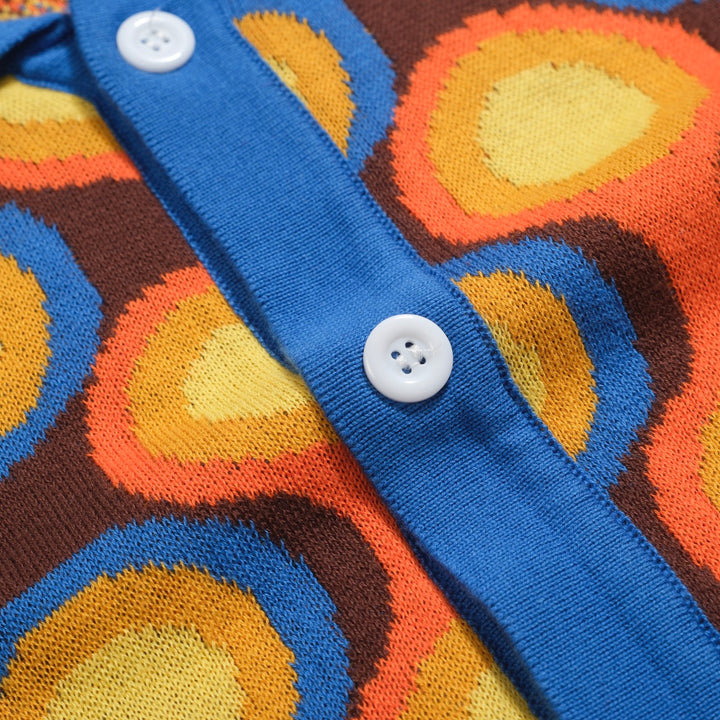 Men's Mod Circle Print Knit Polo – 60s Pop Art Style Short Sleeve Shirt